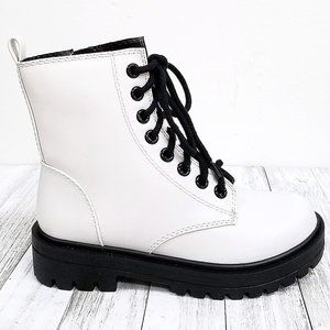 New White Lace Up Combat Boots